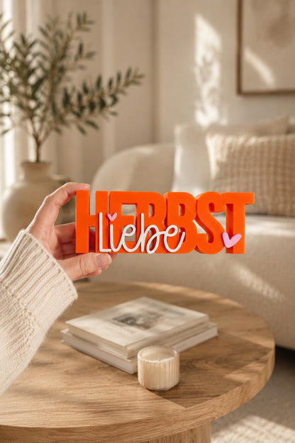 3MF Herbstliebe – Herbst Schriftzug 3D-Druckdatei STL | Herbstdekoration zum Drucken | Digital Download inkl. unbegrenzter Gewerbelizenz