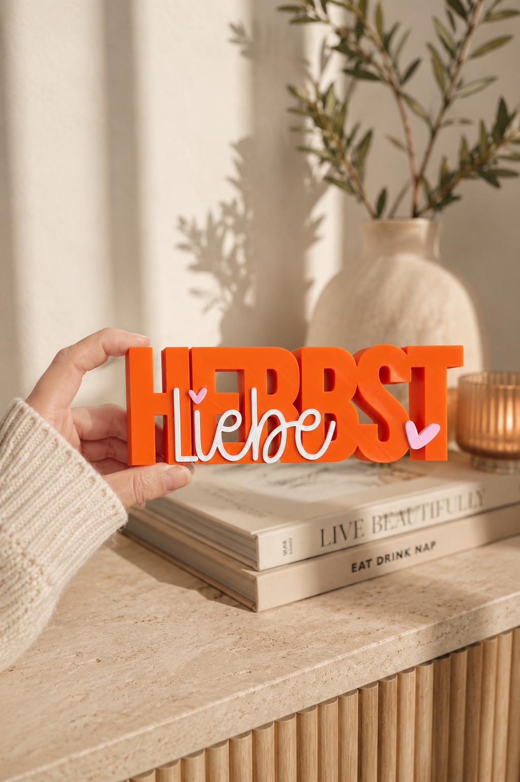 3MF Herbstliebe – Herbst Schriftzug 3D-Druckdatei STL | Herbstdekoration zum Drucken | Digital Download inkl. unbegrenzter Gewerbelizenz