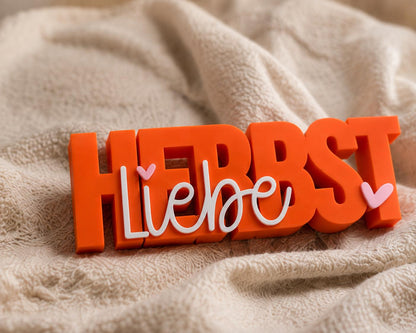 Herbstliebe 3D Druck Schriftzug – Herbst Aufsteller Deko in orange | 15 cm breit | Dekoration bunter Blickfang & kreative Geschenkidee