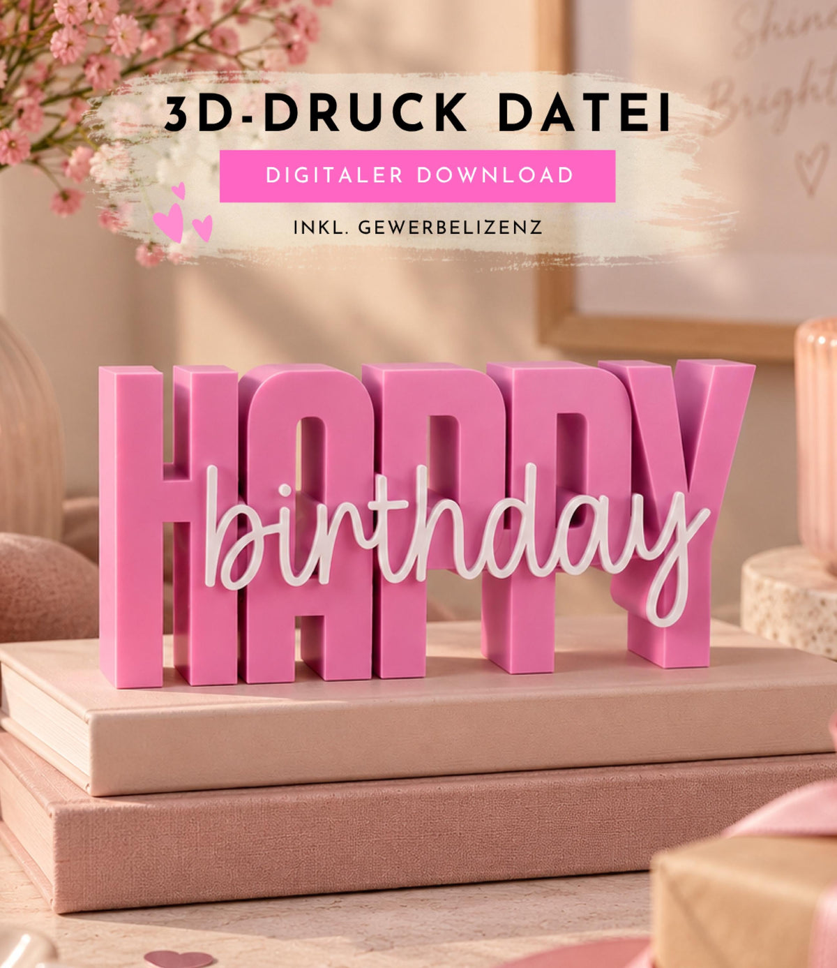 3MF 3D-Druckdatei Happy Birthday STL | Geburtstagsdeko Aufsteller | Party Zubehör Digital Download inkl. unbegrenzter Gewerbelizenz | Feier