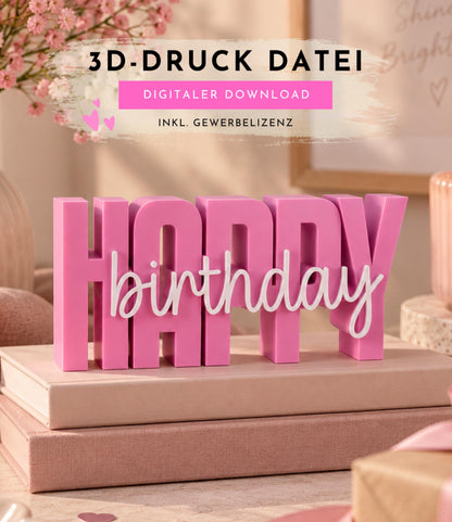 3MF 3D-Druckdatei Happy Birthday STL | Geburtstagsdeko Aufsteller | Party Zubehör Digital Download inkl. unbegrenzter Gewerbelizenz | Feier