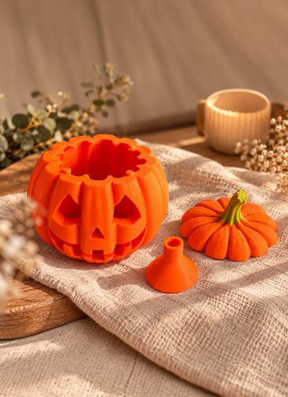 3MF 3D-Druckdatei Halloween Kürbis Gartenfackel | LED Licht, Bambu Lab, 3 Holzstab Aufsätze inkl. unbegrenzter Gewerbelizenz | Gruseldeko