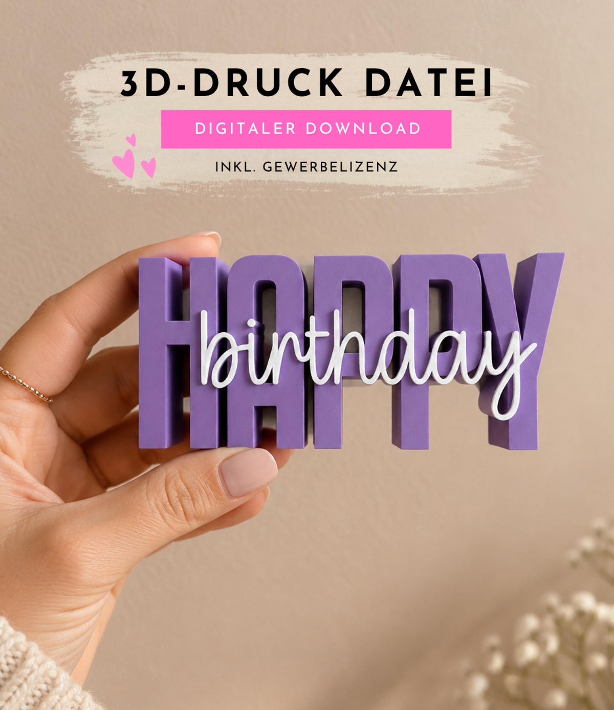 3MF 3D-Druckdatei Happy Birthday STL | Geburtstagsdeko Aufsteller | Party Zubehör Digital Download inkl. unbegrenzter Gewerbelizenz | Feier