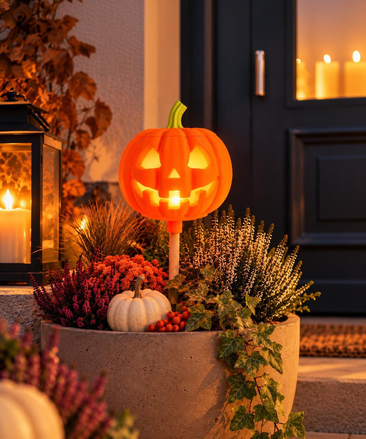 3MF 3D-Druckdatei Halloween Kürbis Gartenfackel | LED Licht, Bambu Lab, 3 Holzstab Aufsätze inkl. unbegrenzter Gewerbelizenz | Gruseldeko