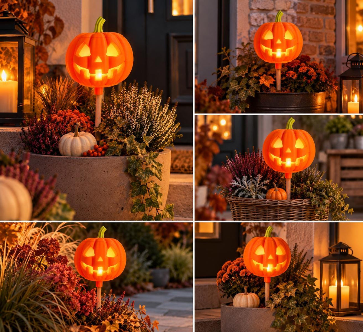 3MF 3D-Druckdatei Halloween Kürbis Gartenfackel | LED Licht, Bambu Lab, 3 Holzstab Aufsätze inkl. unbegrenzter Gewerbelizenz | Gruseldeko