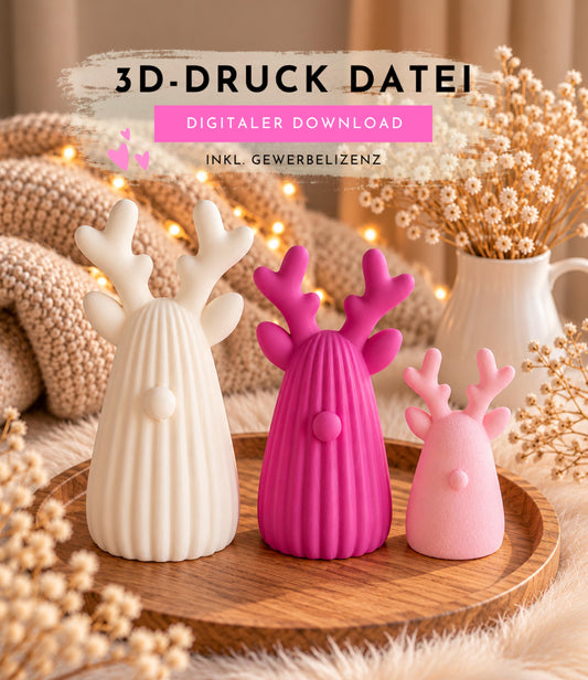 3D-Druckdatei Scandi Rentier STL | Scandi & Fuzzy Skin Weihnachtsdeko, stützenfrei | Weihnachtsmarkt inkl. Gewerbelizenz | Christmas Deko