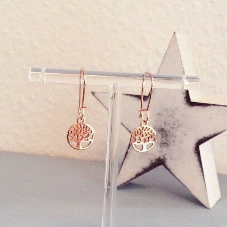 Lebensbaum - Ohrringe in rosegold *handgefertigte Ohrhänger* boho Lebensbaum edle goldene Ohrringe - perfekt als Weihnachtsgeschenk - Feenmanufaktur
