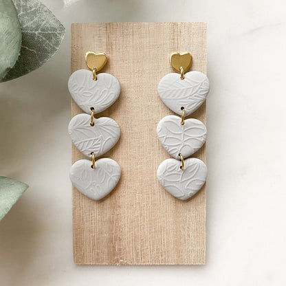 Ohrringe "Herzchenkette" grau gold Polymer Clay - Feenmanufaktur