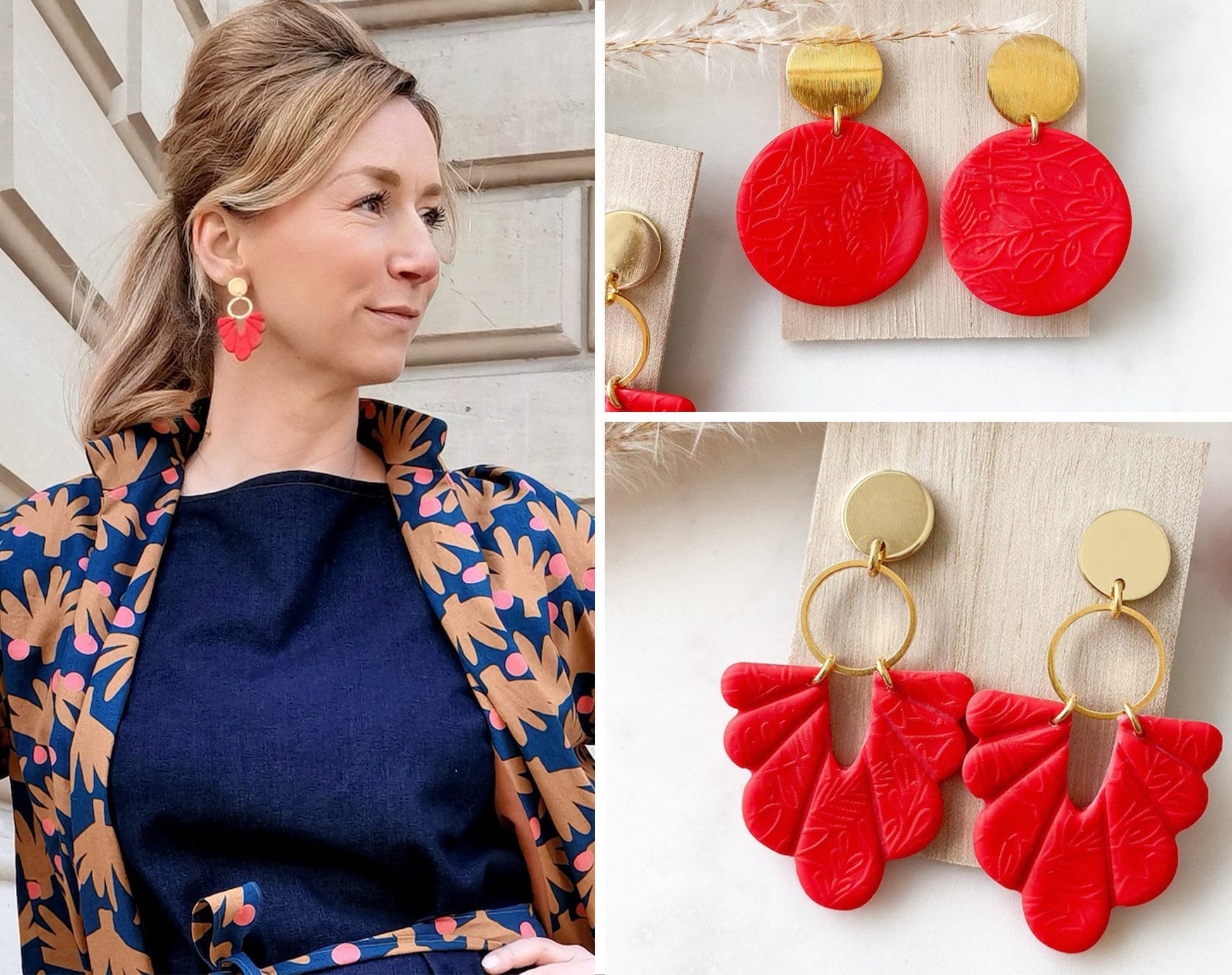 Polymer Clay Ohrringe "Beatrice" & "Becca" in koralle gold - Feenmanufaktur