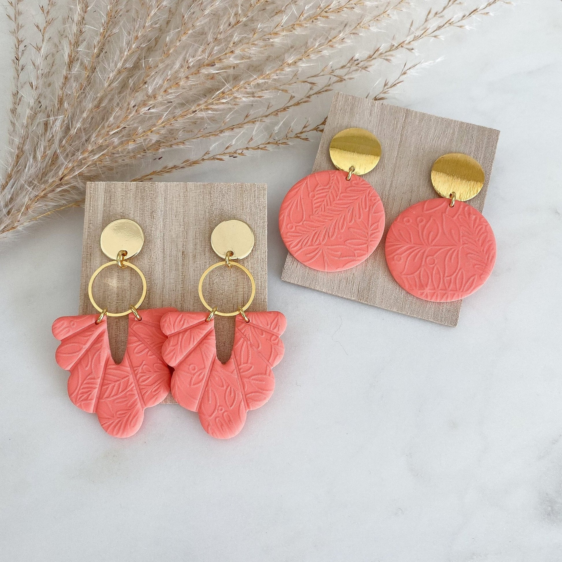 Polymer Clay Ohrringe "Beatrice" & "Becca" in lachsfarben gold oder silber - Feenmanufaktur