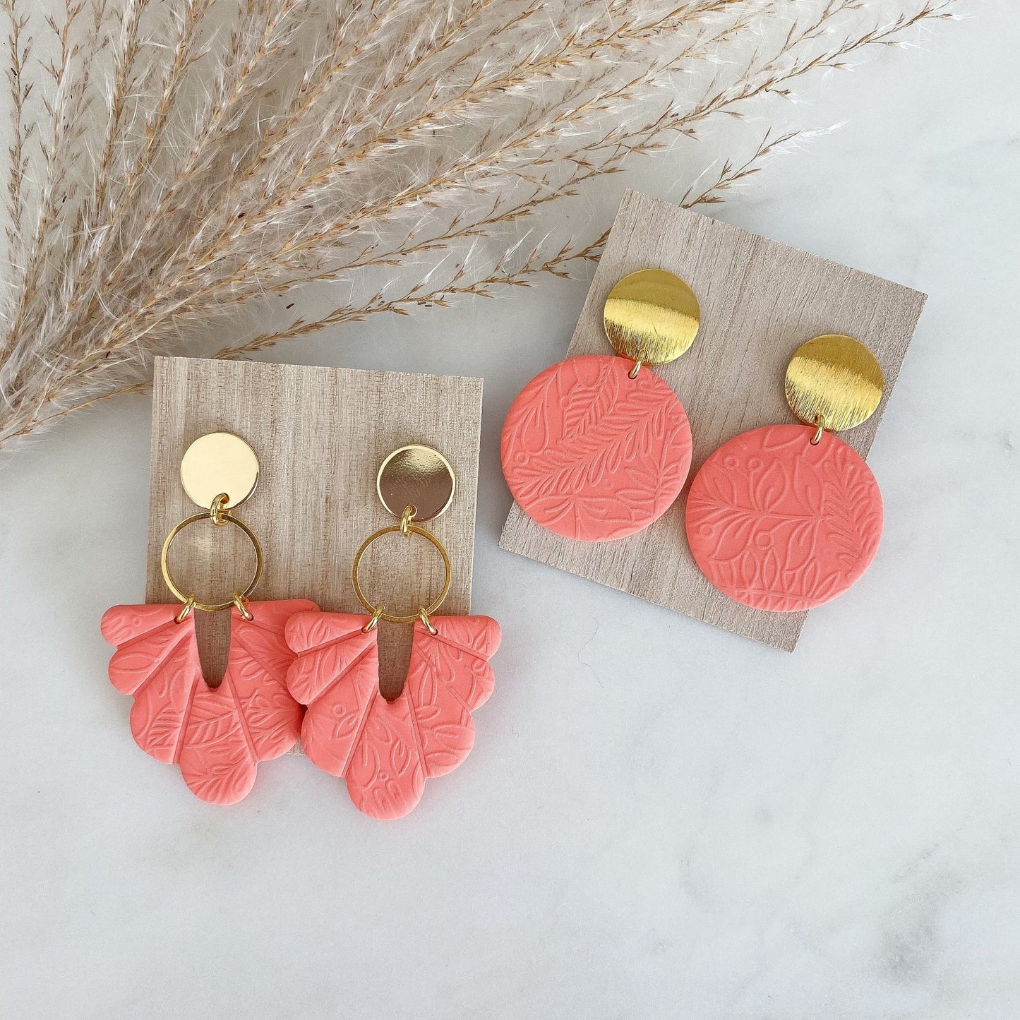 Polymer Clay Ohrringe "Beatrice" & "Becca" in lachsfarben gold oder silber - Feenmanufaktur