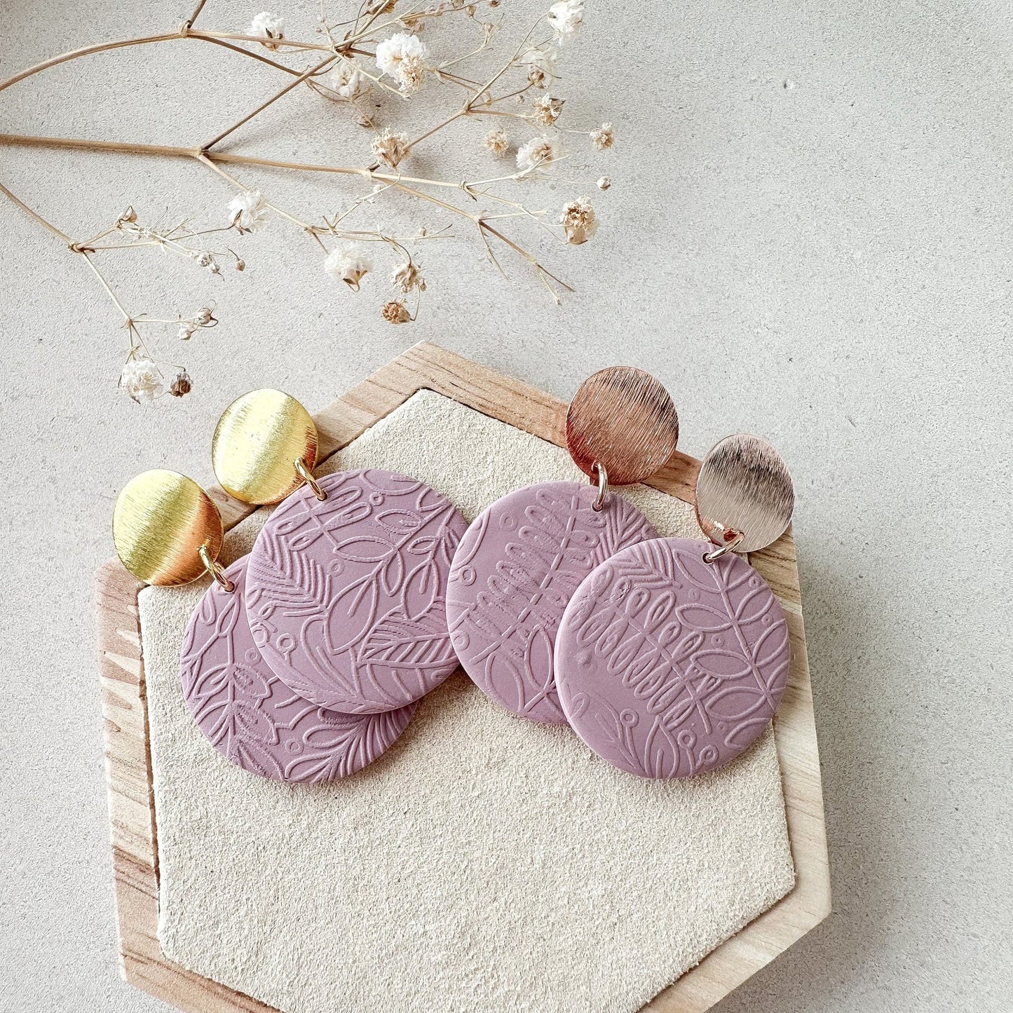 Polymer Clay Ohrringe "Becca" altrosa/flieder in gold, silber & roségold - Feenmanufaktur