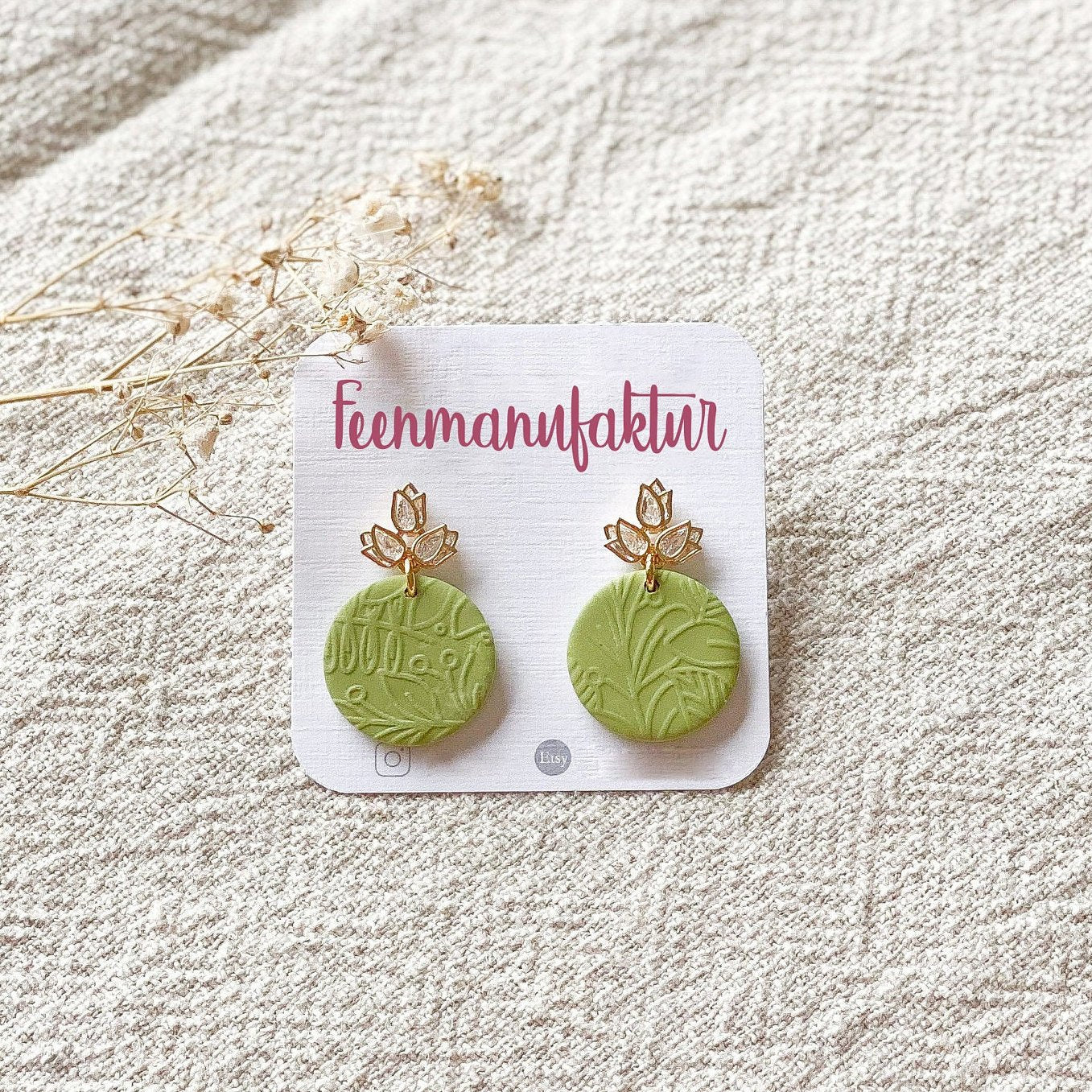 Polymer Clay Ohrringe "Lotus" grün - Stecker 24k vergoldet - Feenmanufaktur