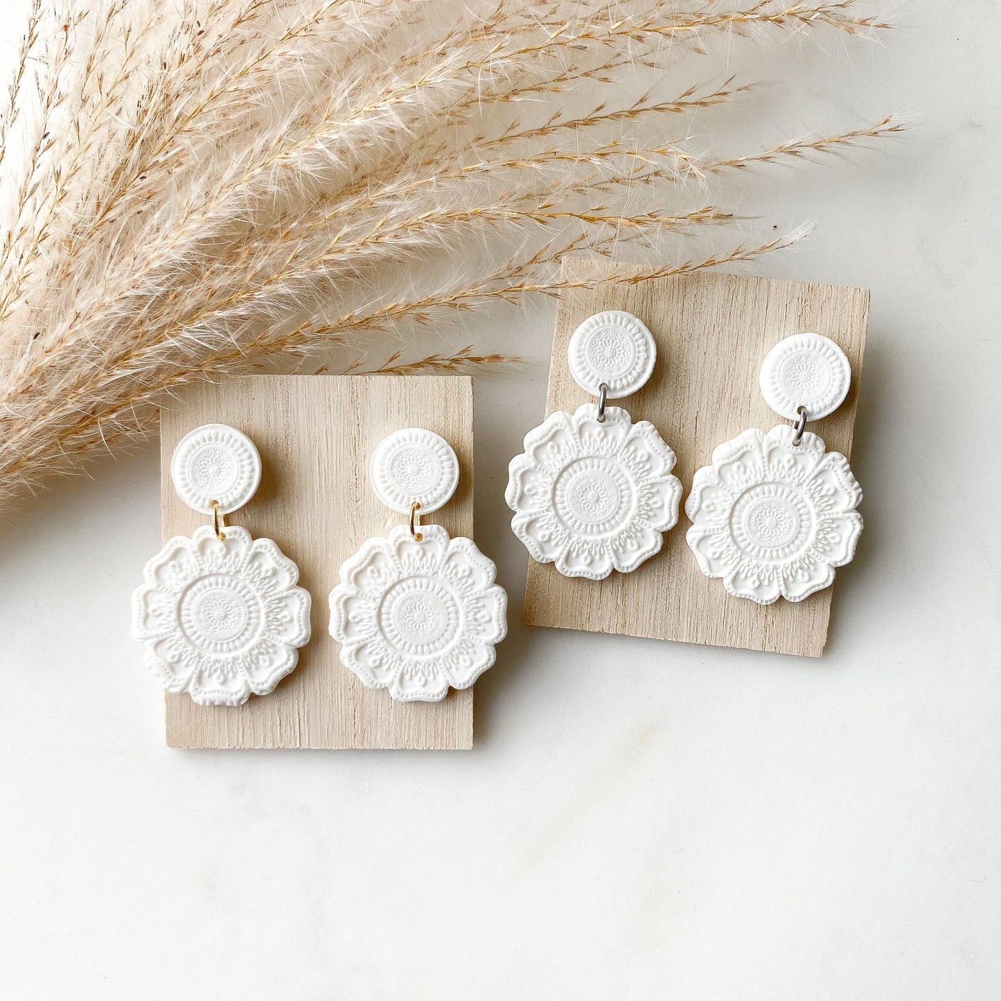 Polymer Clay Ohrringe "Mia" in weiß gold silber - Feenmanufaktur