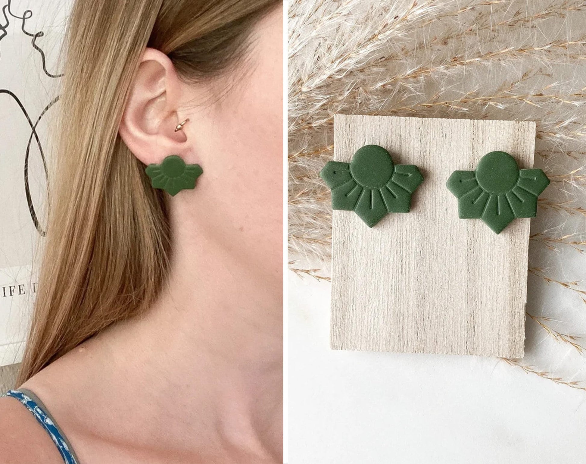 Polymer Clay Ohrstecker "Flora" grün - Feenmanufaktur