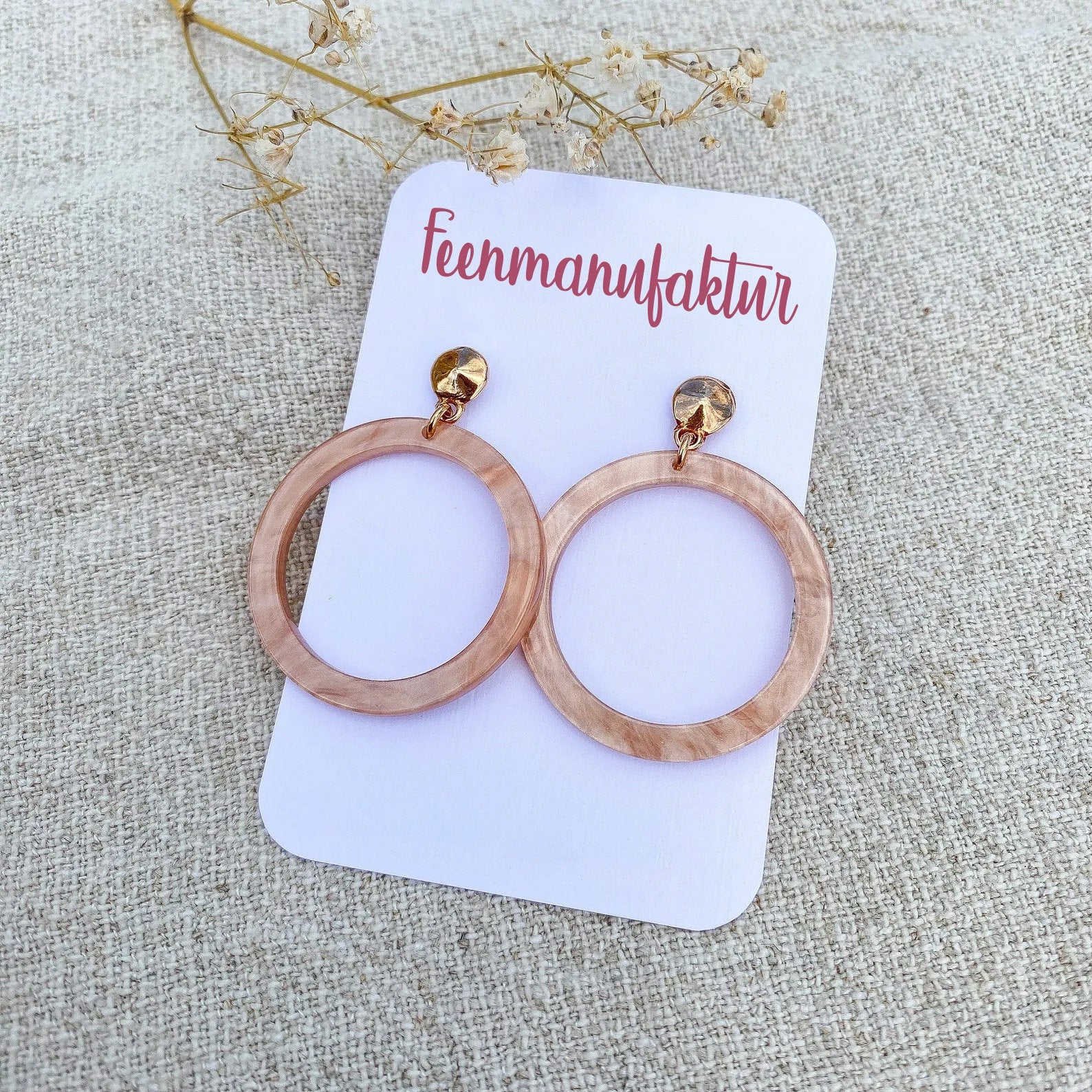 Runde Resin Harz Ohrringe in light rosé rosa - Feenmanufaktur