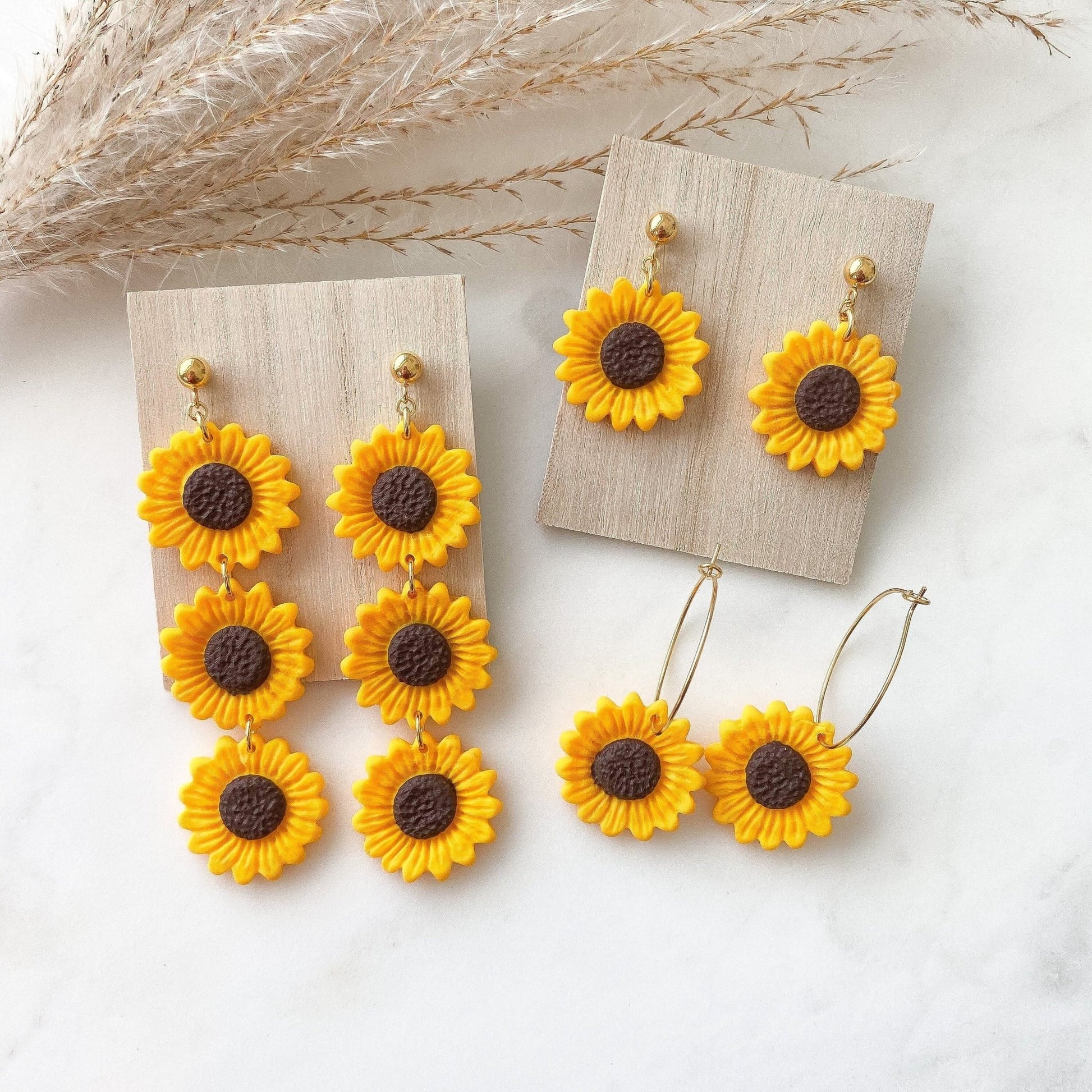 Sonnenblumen Ohrringe aus Polymer Clay Ohrringe gold - Feenmanufaktur