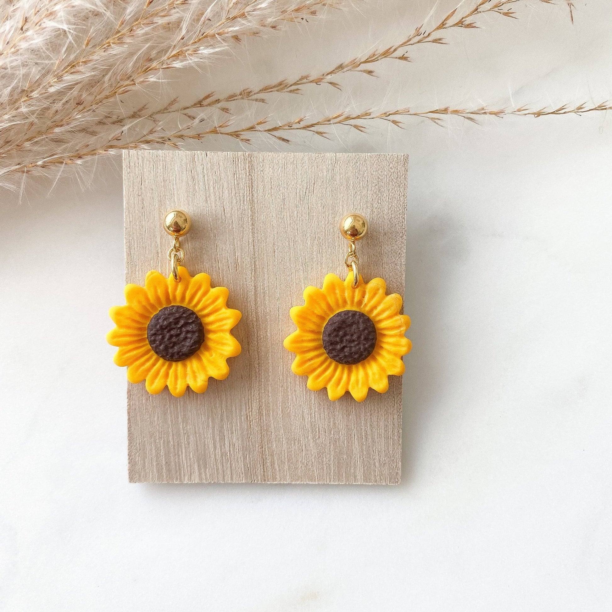 Sonnenblumen Ohrringe aus Polymer Clay Ohrringe gold - Feenmanufaktur